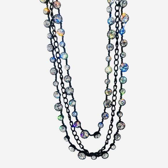 Betsey Johnson Black Icy Crystal Rhinestone Long Necklace 38" Iconic Jet Setters - Picture 6 of 12